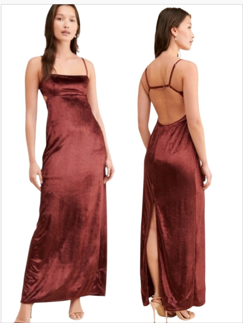 Free People Karlie Velvet Maxi Dress Rust Burgundy 2